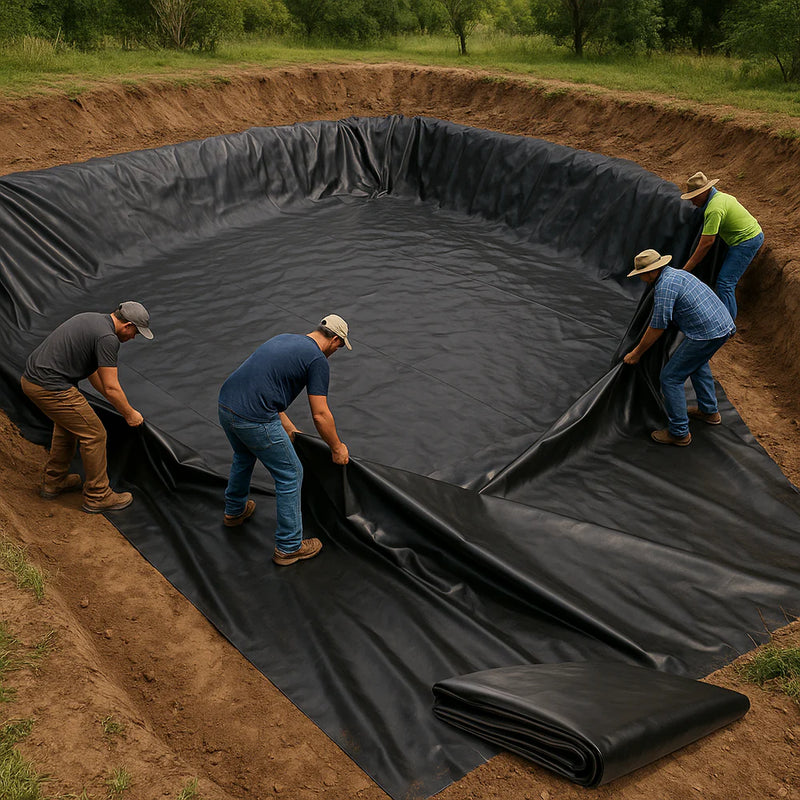 Pond liner being installed